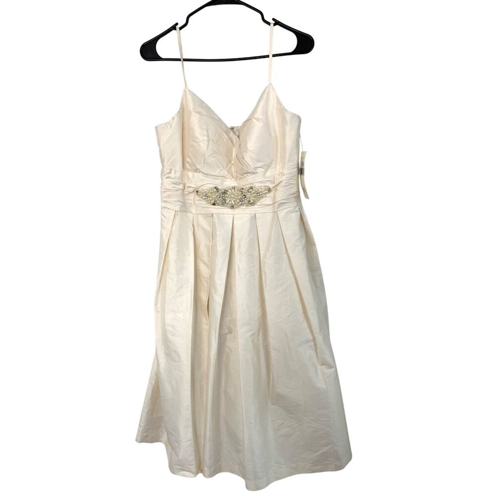 Eliza J Off-White Silk Formal Dress Beaded Waist Size 12 NWT 8684 $180 Lined